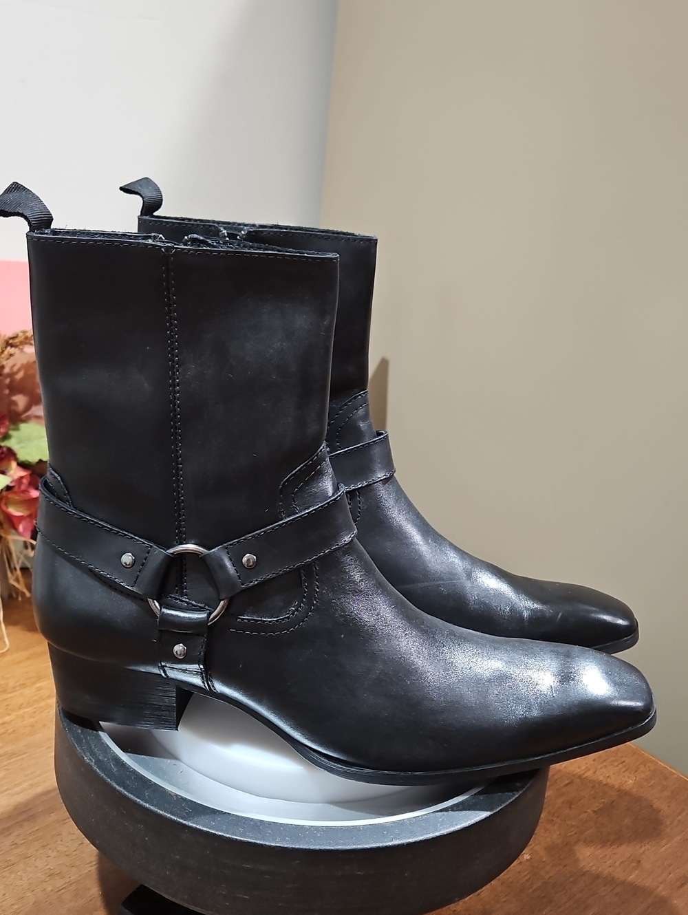 Men's Black Leather Harness Boots